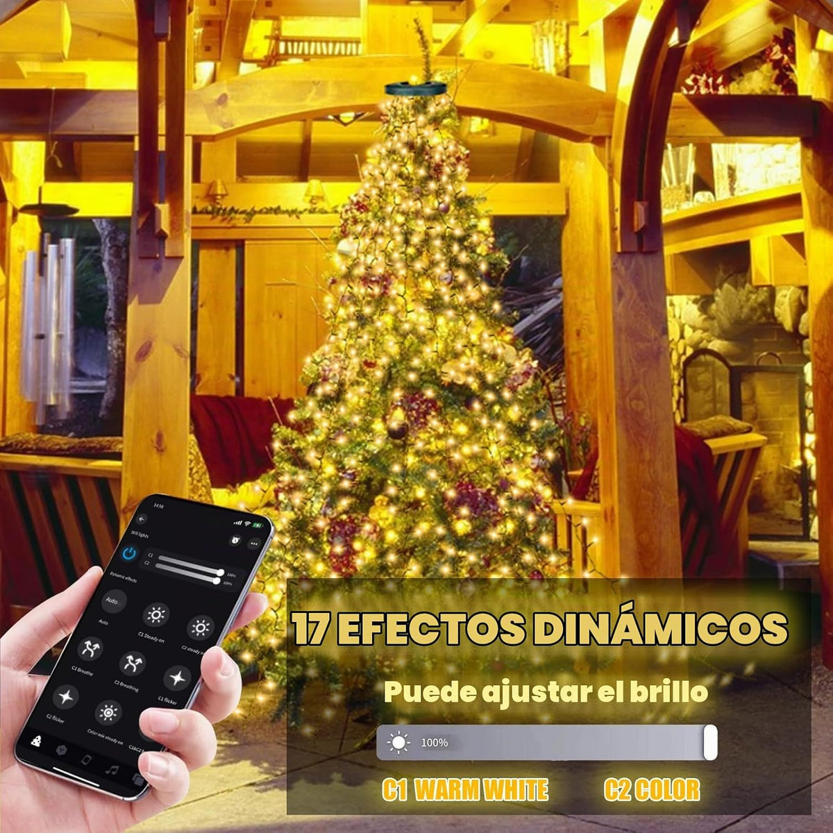 Dreicht Luces inteligentes para árbol de Navidad con anillo, contro...