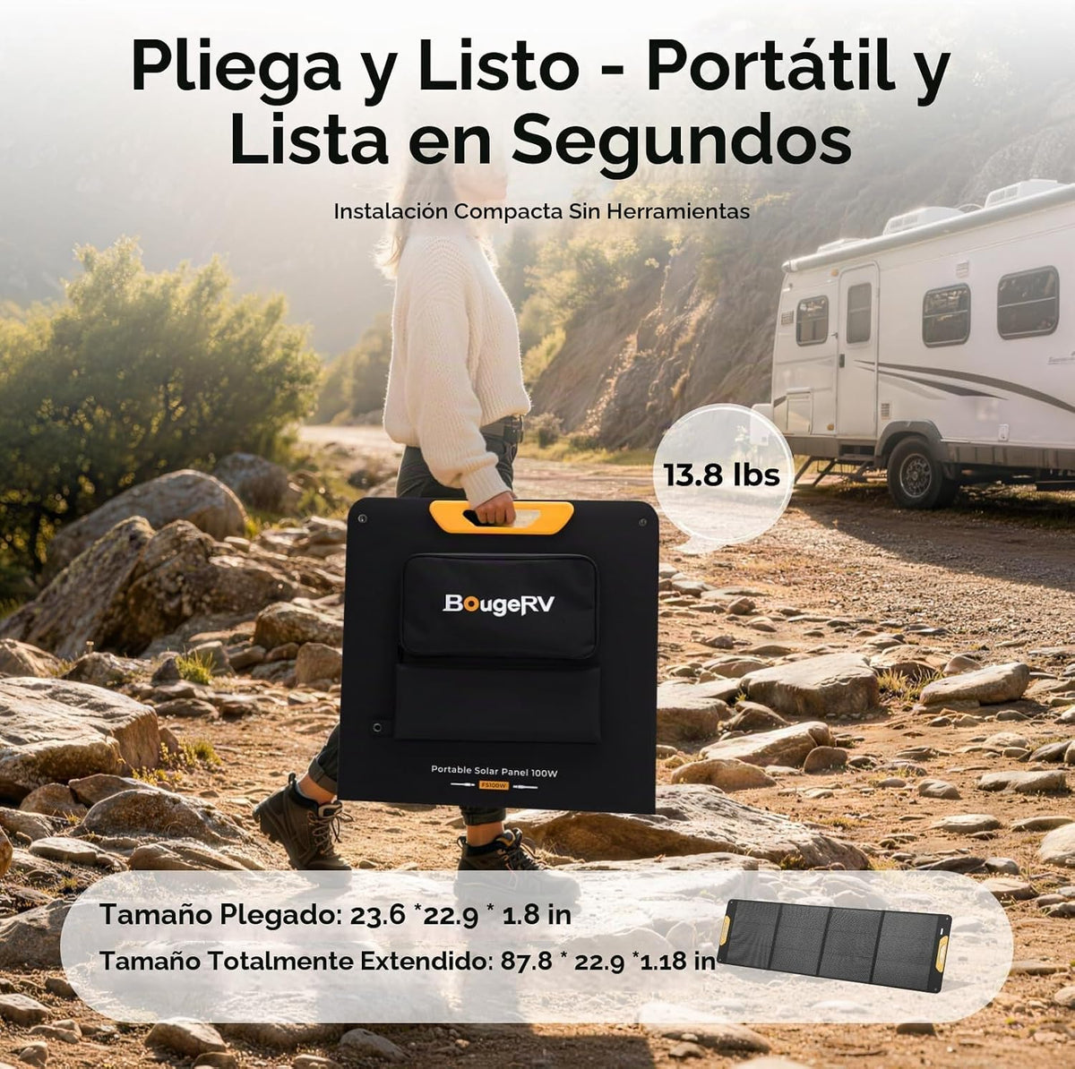 BougeRV el panel solar portátil 200W, tipo N fibra de vidrio plegab...