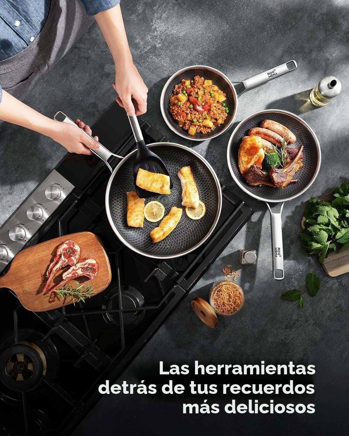 Sartenes antiadherentes con tapa, cerámica híbrida de 12 pulgadas,...