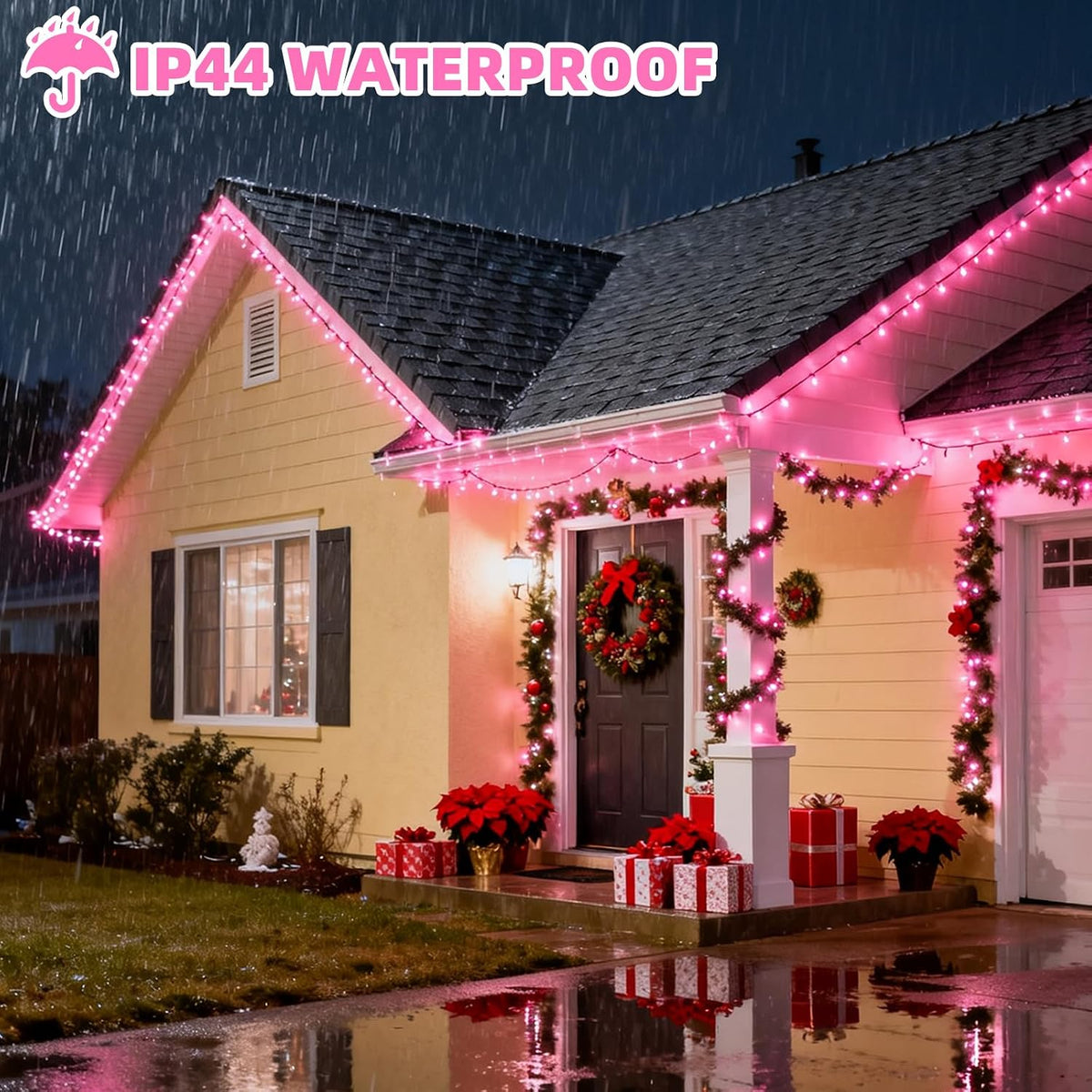 VTECHOLOGY Tira de luces rosadas para árbol de Navidad de 66 pies,...