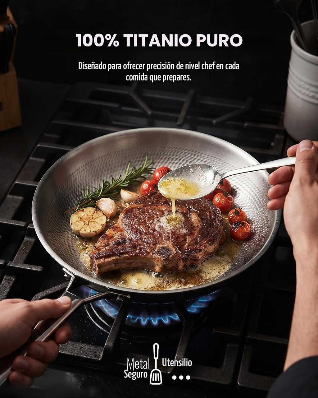 Sartén Roomena Titanium para cocinar, 12 pulgadas con tapa, sartén...