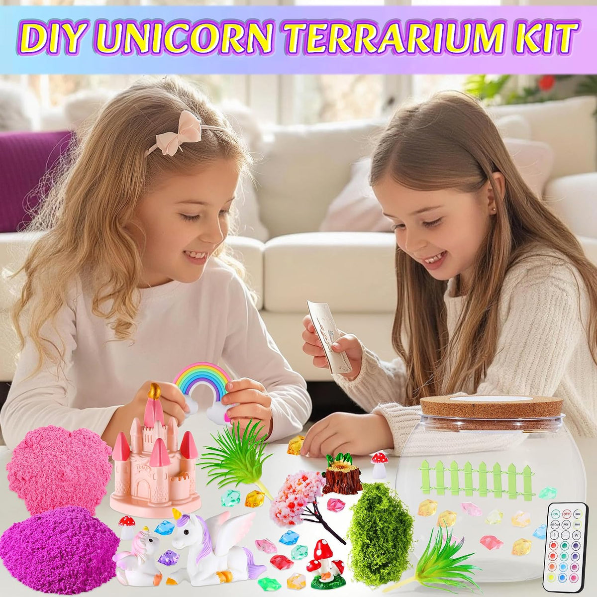 Hannstar Kit de terrario de unicornio iluminado para niñas, regalos...