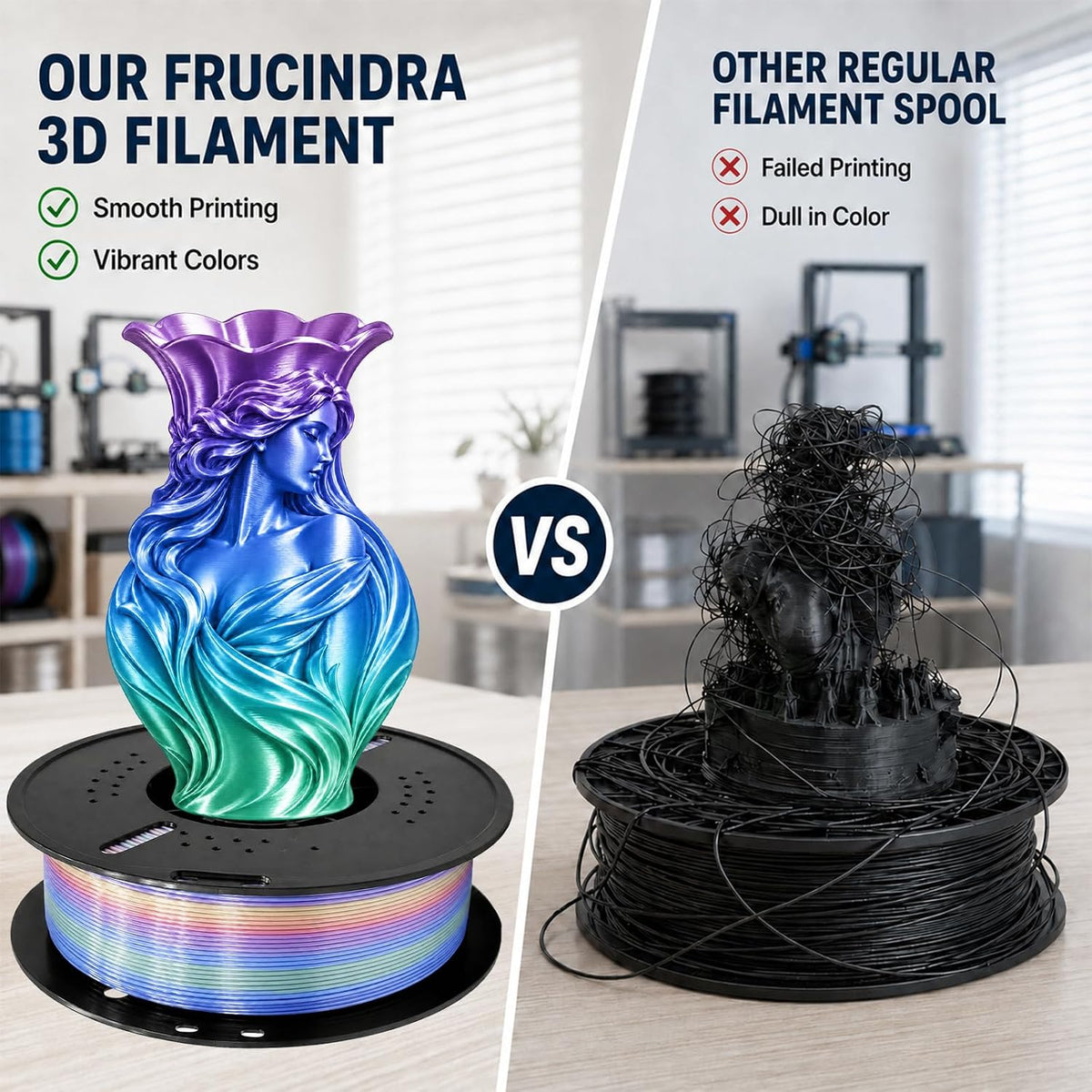 Frucindra Filamento de impresora 3D PLA + presecado Rainbow Silk de...