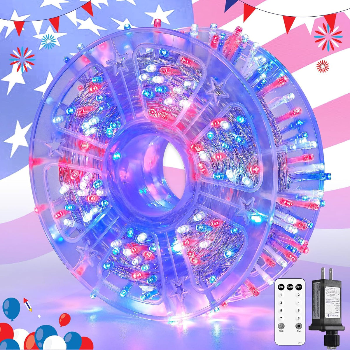 JMEXSUSS 400 luces LED rojas, blancas y azules para exteriores, 132...