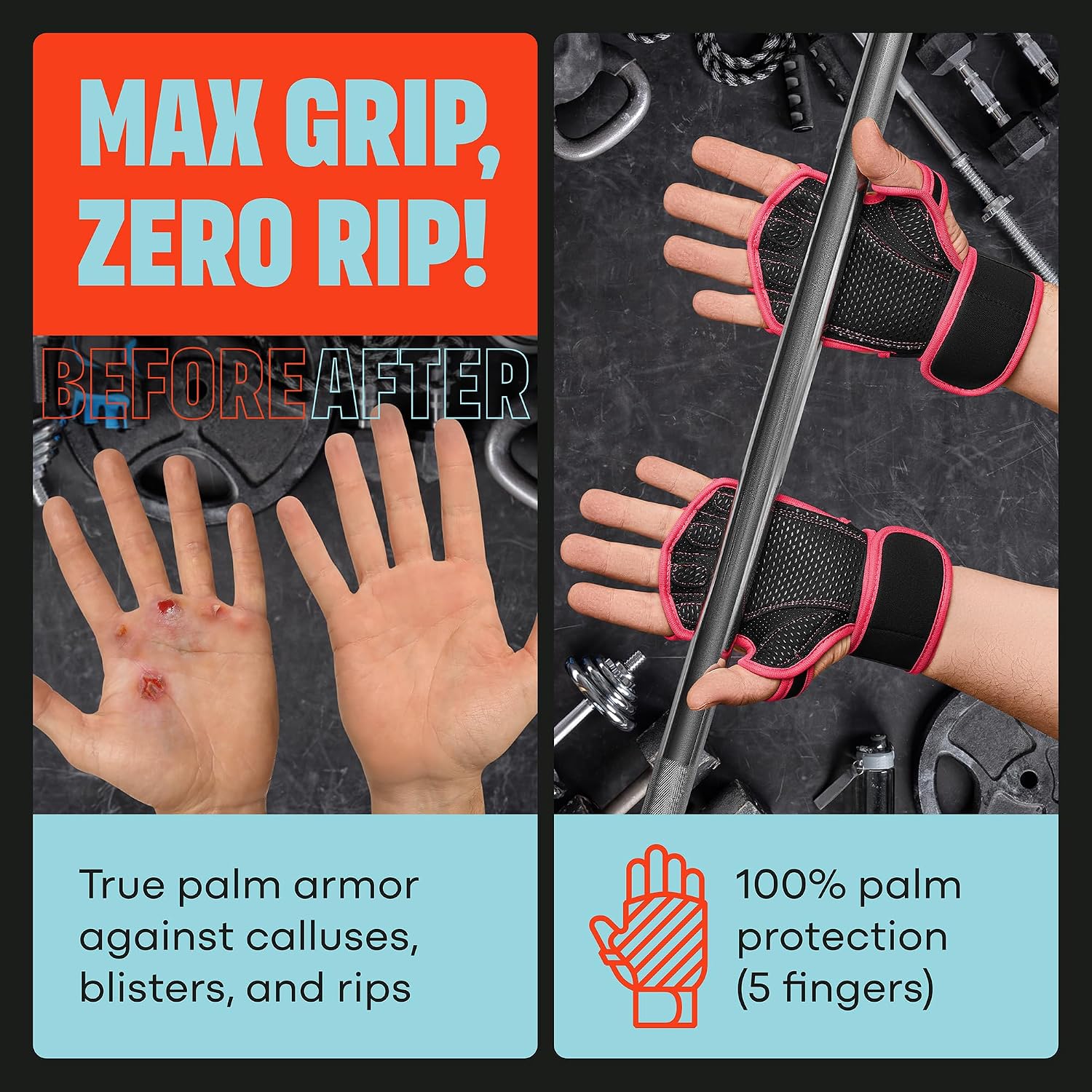 Mava Sports Guantes de gimnasio abiertos con soporte para muñeca in...