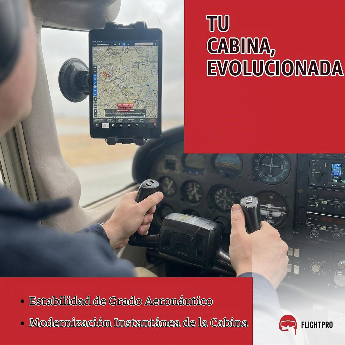 FlightPro - Soporte para iPad de avión, ventosa, pilotos, 4-13 pulg...