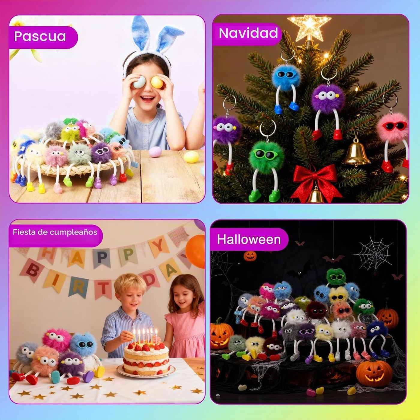 OMyFav 30 llaveros para niños, coloridos juguetes de peluche para f...