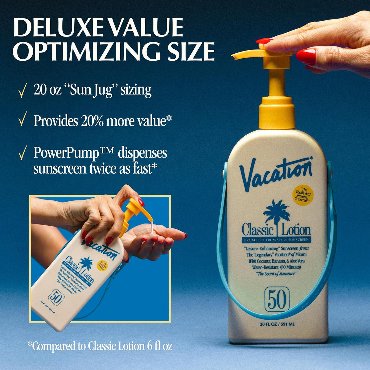 Loción protectora solar Vacation Classic SPF 50, 20 onzas líquidas...