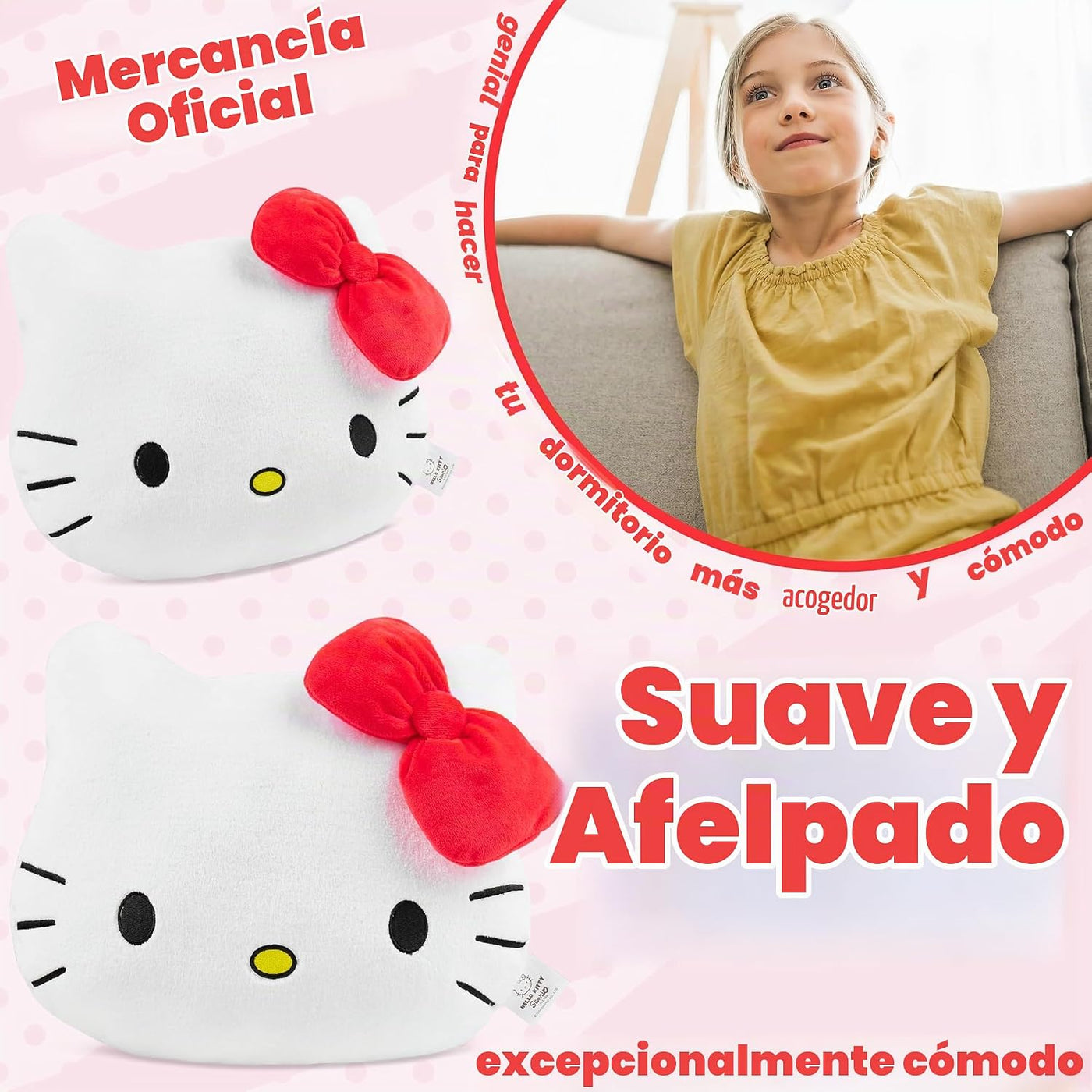 Get Trend Hello Kitty Almohada de Felpa 3D Suave Cojín Decorativo R...