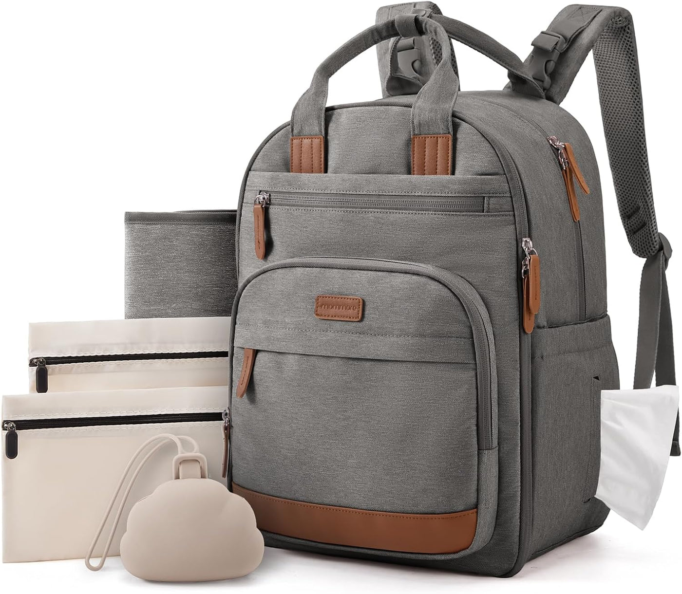 mommore Bolsa de pañales para bebé con cambiador impermeable, Gris-...