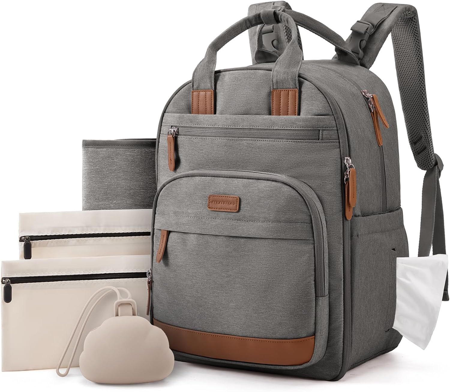 mommore Bolsa de pañales para bebé con cambiador impermeable, Gris-...