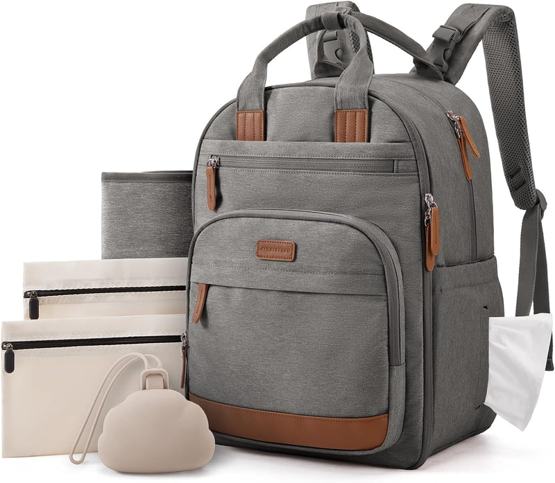 mommore Bolsa de pañales para bebé con cambiador impermeable, Gris-...