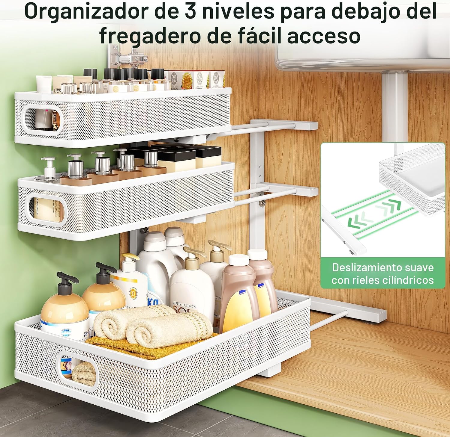 Kitstorack Organizador para debajo del fregadero, paquete de 2 esta...