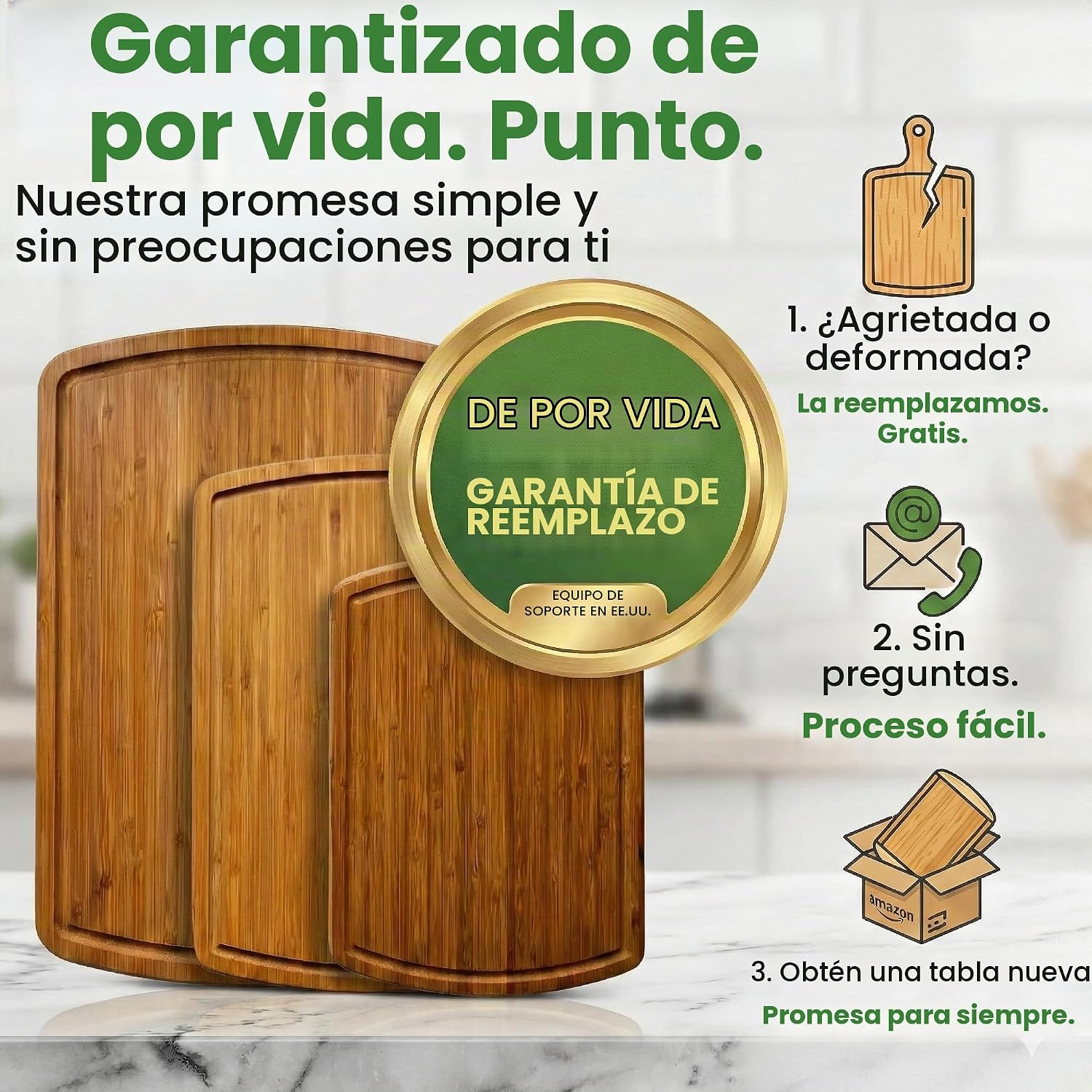Juego de 3 tablas de cortar de bambú de lujo con tecnología de resi...