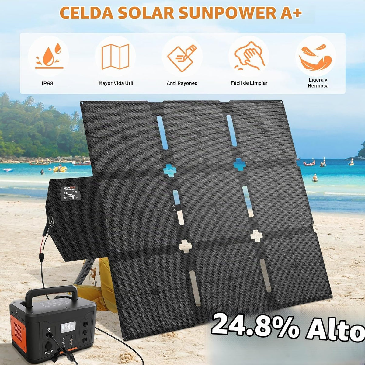 SOKIOVOLA Panel solar plegable de 120 W con conector MC-4 Panel sol...