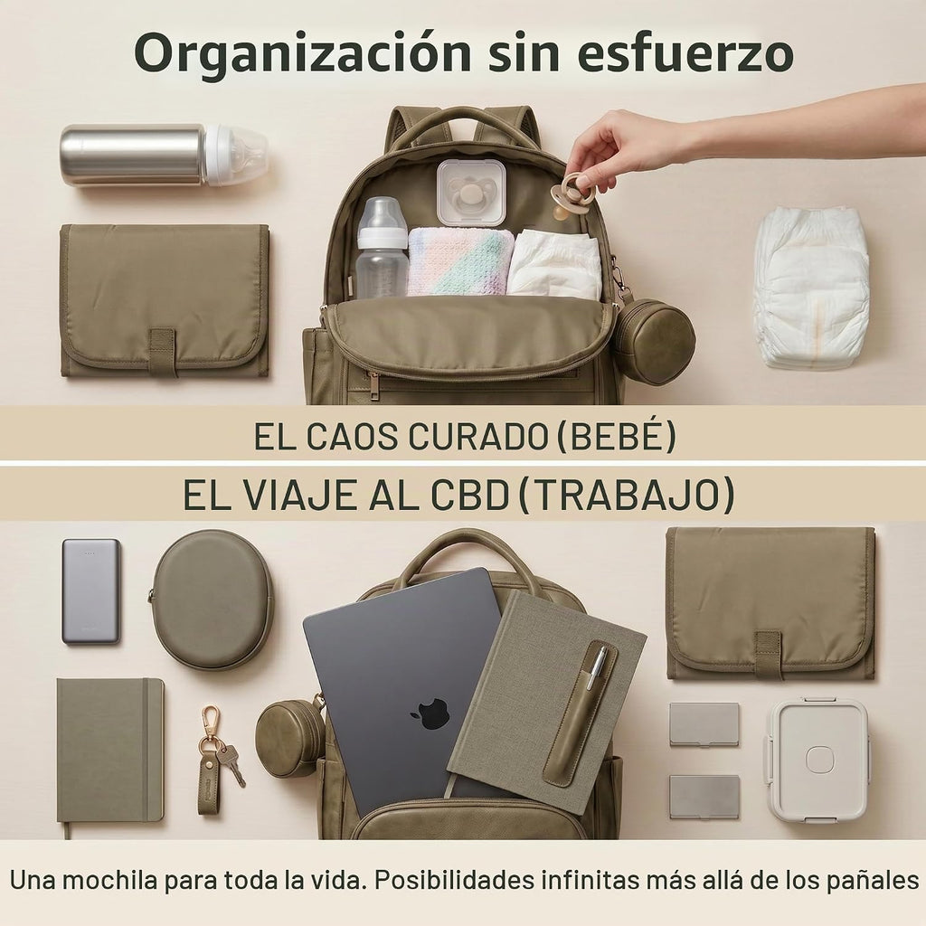 ROSEGIN Mochila para Pañales de Cuero Vegano Premium con Cambiador...