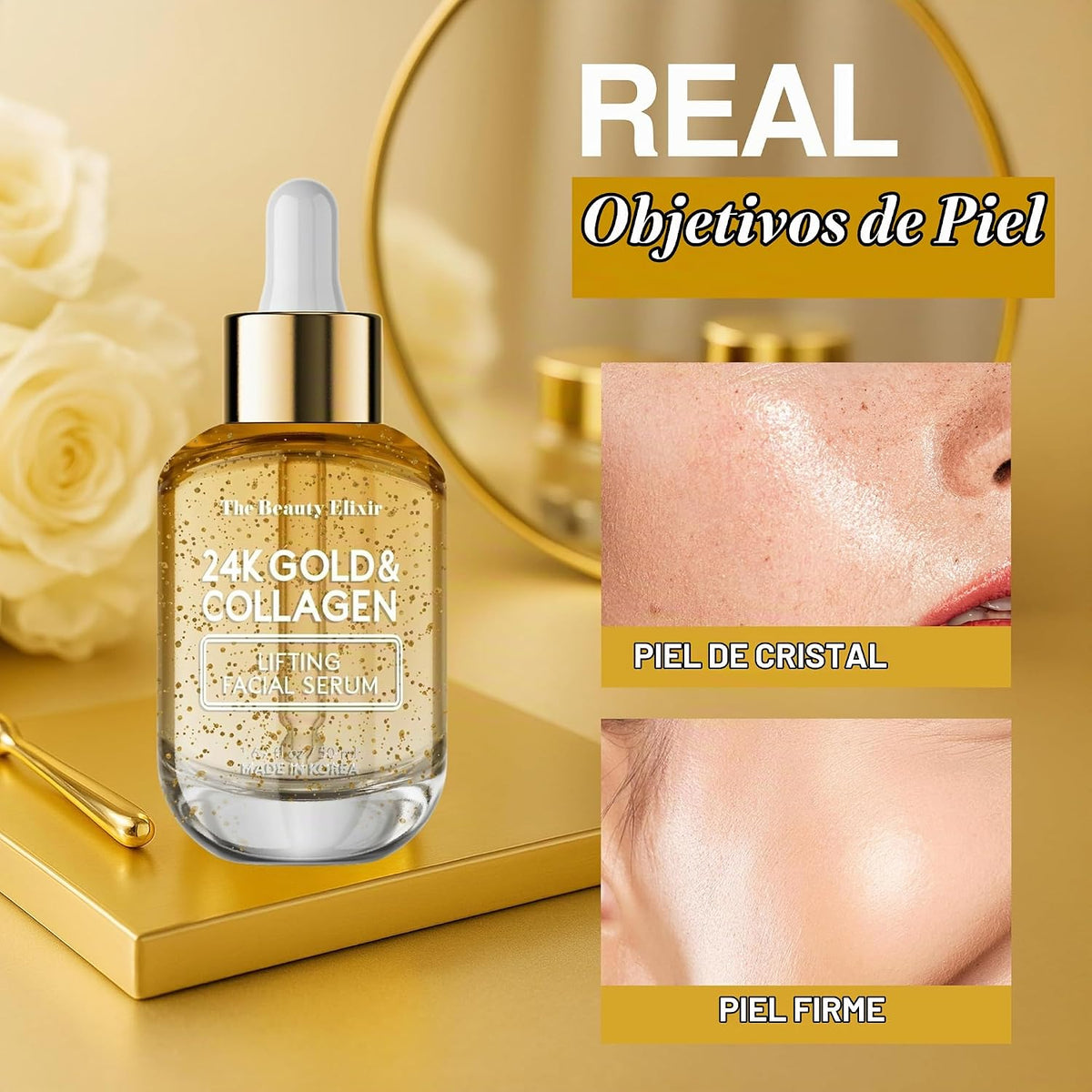 The Beauty Elixir - Suero de colágeno para cara con oro de 24 quila...