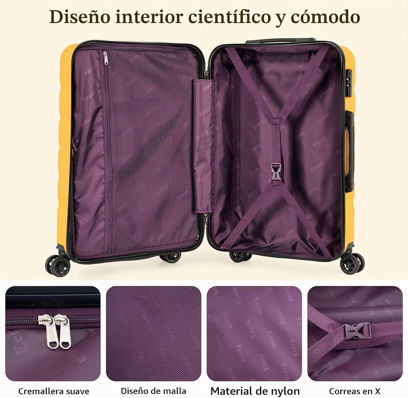 Eeeza Juego de equipaje de 5 piezas, maletas con ruedas, maleta ríg...