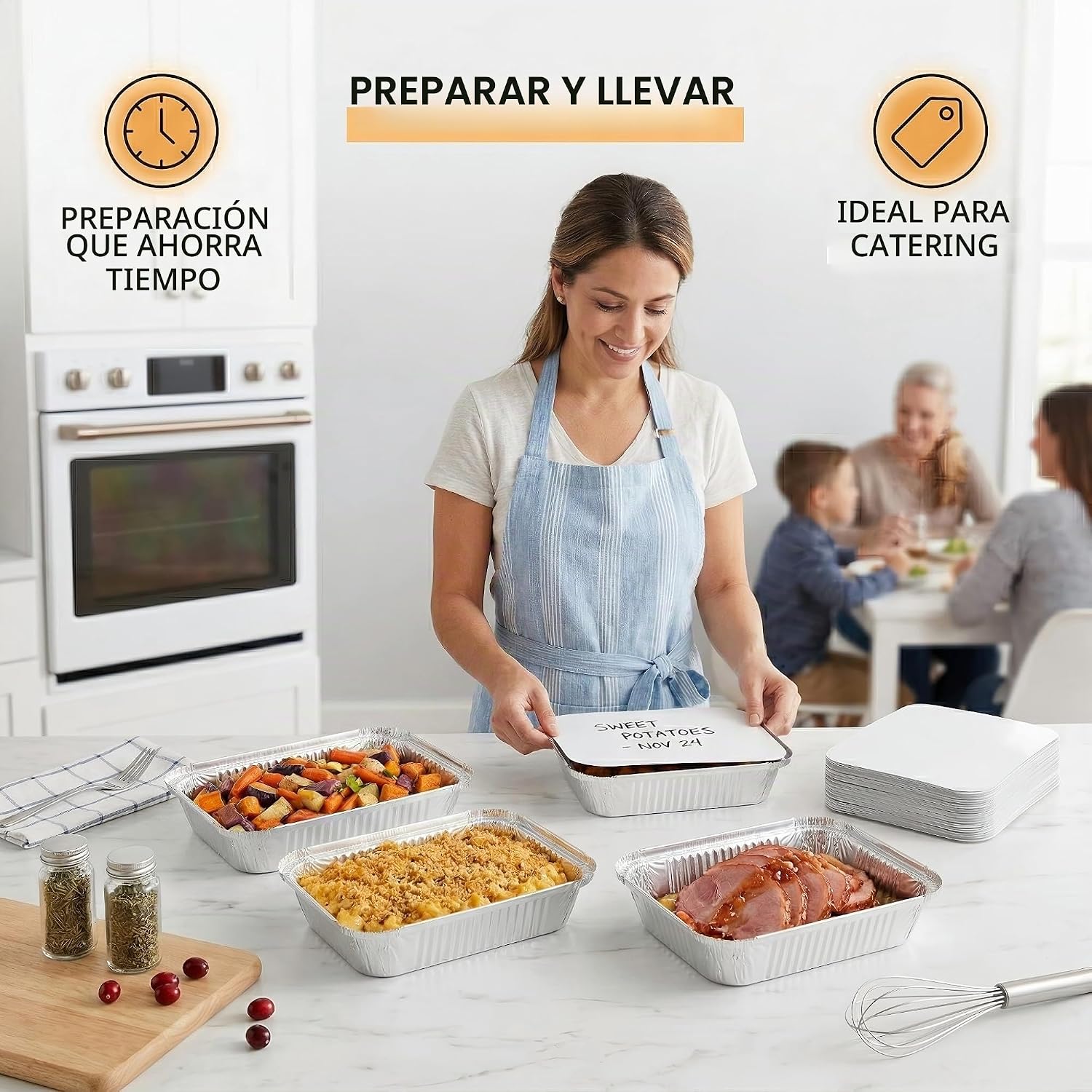 Julpvom Paquete de 50 bandejas de aluminio con tapas, recipientes d...