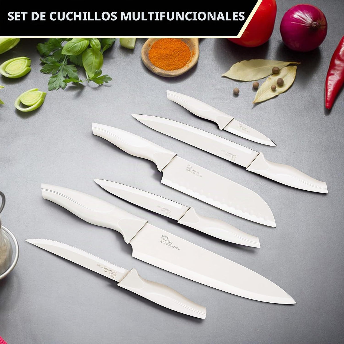 E-far - Juego de cuchillos con bloque, 15 piezas, juego de cuchillo...