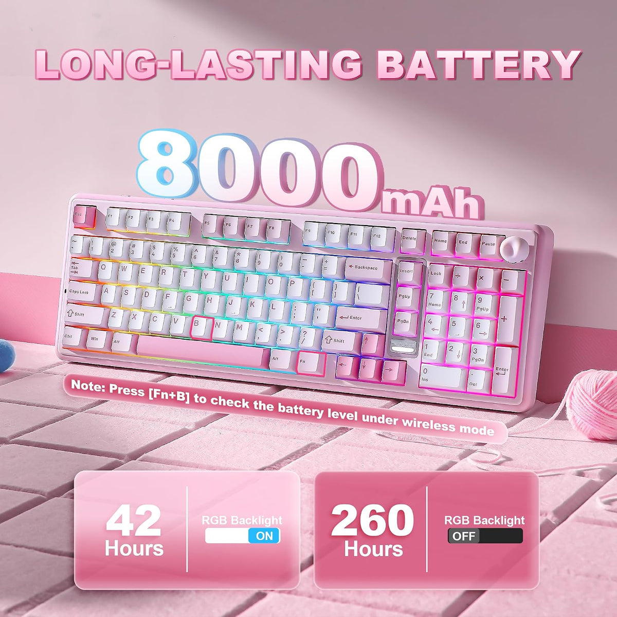 YUNZII Teclado mecánico inalámbrico B98 PRO 96% (rosa, interruptor...
