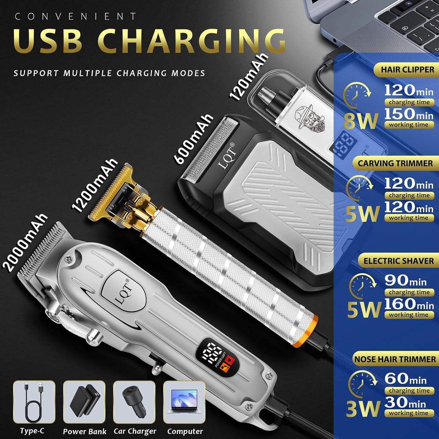 Cortapelos para hombres con pantalla LED, kit de aseo inalámbrico 4...