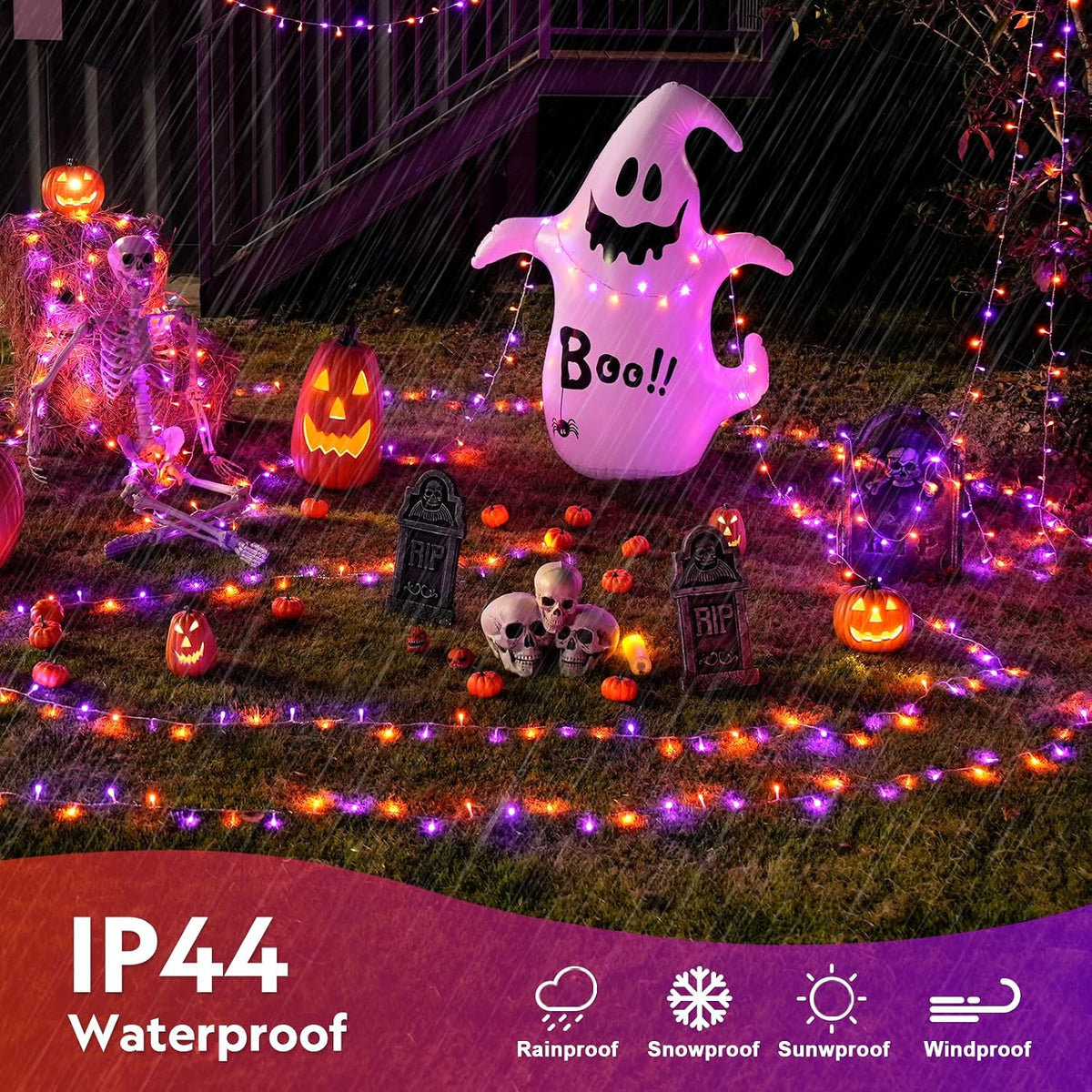 JMEXSUSS 400 luces LED naranja y morado de Halloween para interiore...