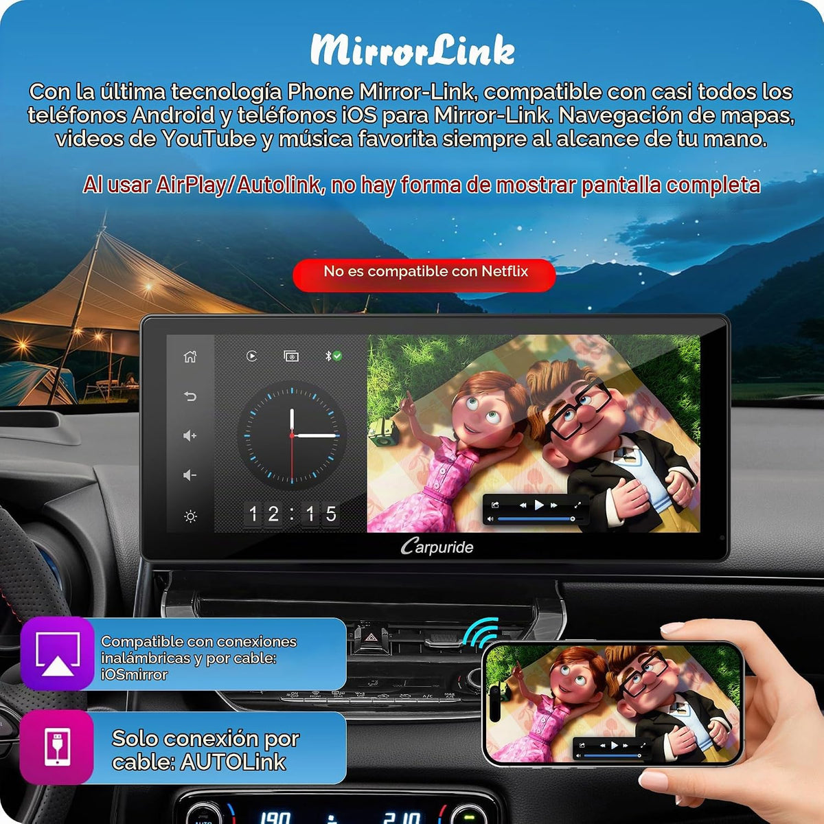 Carpuride W103 Pro 10.3" CarPlay Android Transmisor Bluetooth Auto...