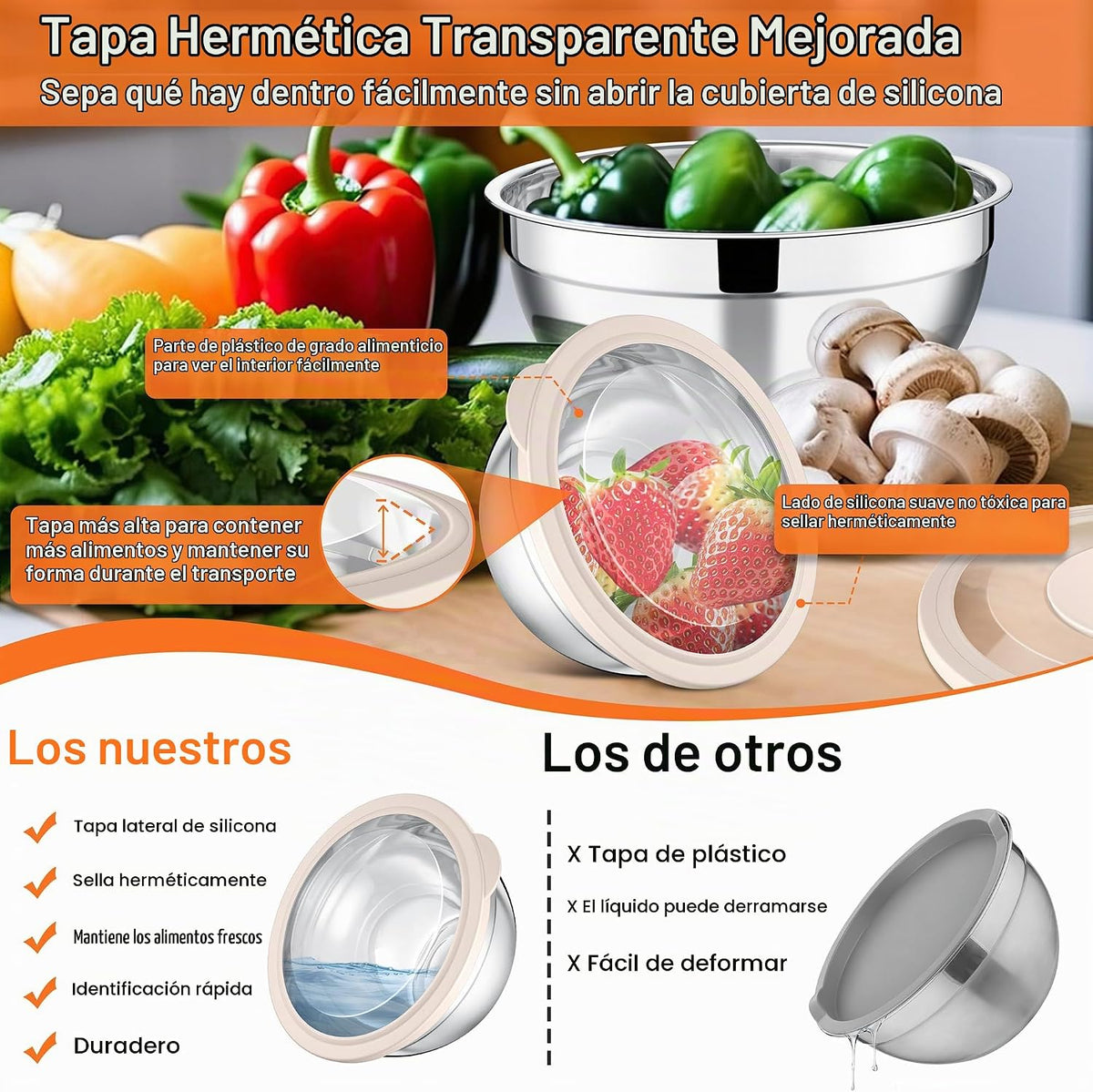 E-far Juego de cuencos de mezcla de 5, cuenco de mezcla de ensalada...