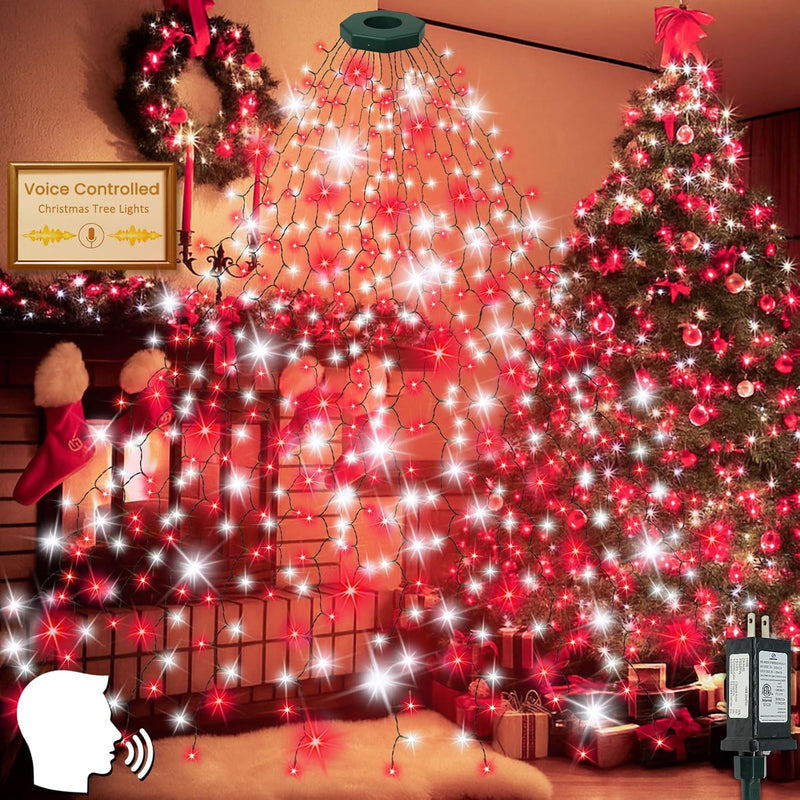 Luces para árbol de Navidad a prueba de agua con control por voz y...