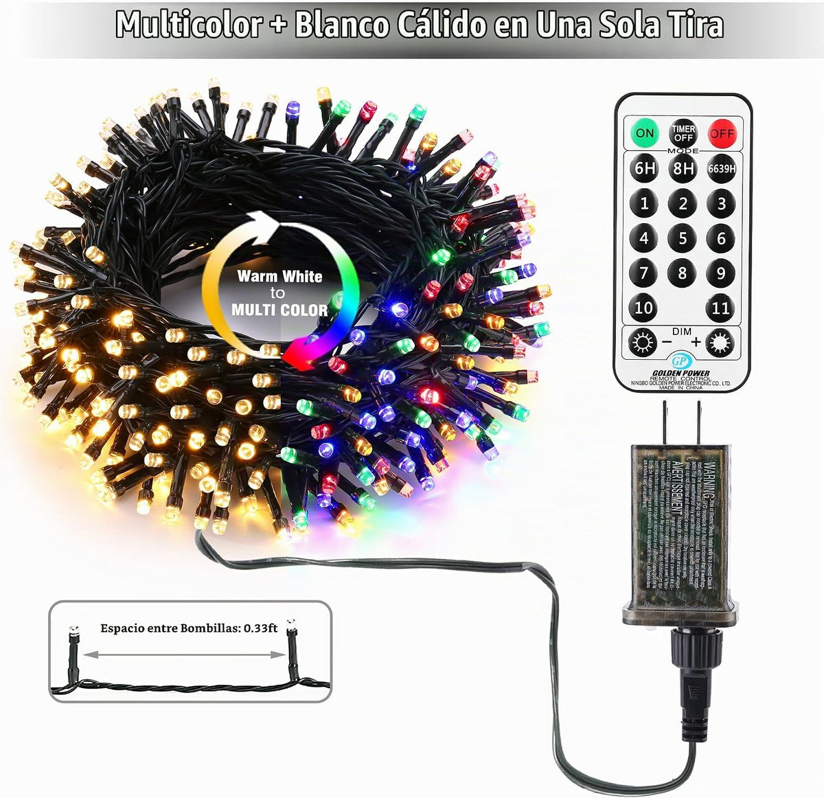Luces navideñas Brizled para exteriores, 180,4 pies, 500 luces LED...