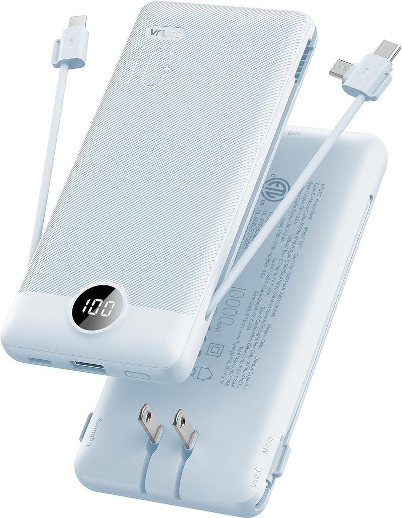 Cargador portátil VRURC, cables incorporados del banco de energía y...