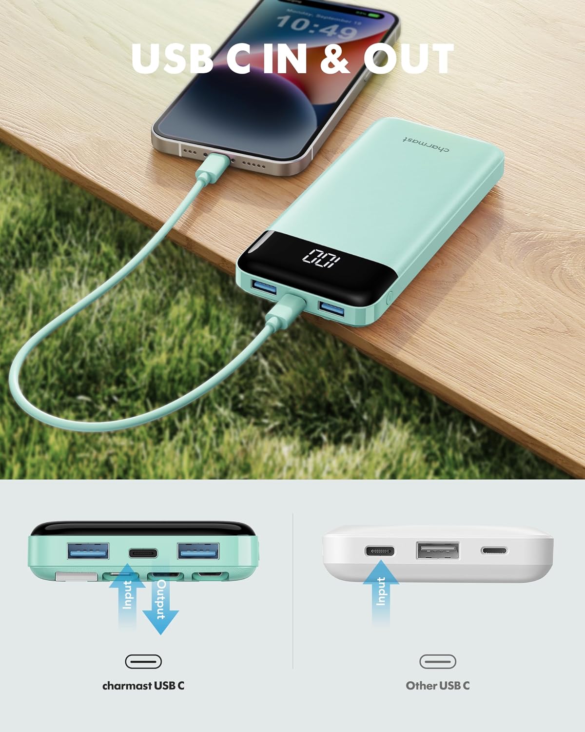 charmast Cargador portátil de banco de energía 10000mAh con 4 cable...