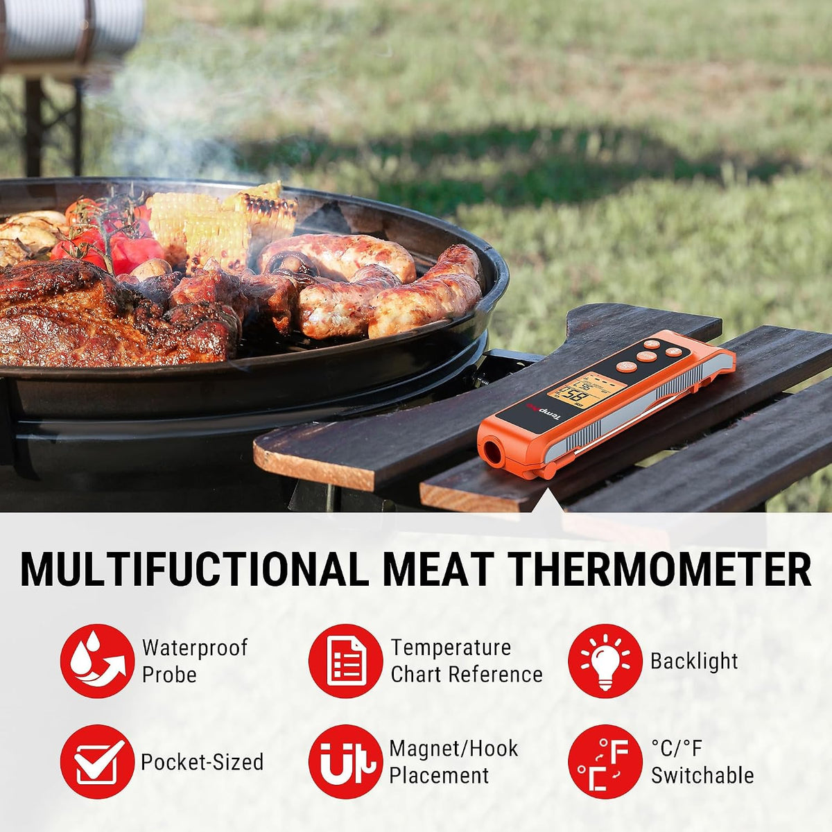 TempPro TempScan Termómetro infrarrojo 2 en 1 con sonda para carne...