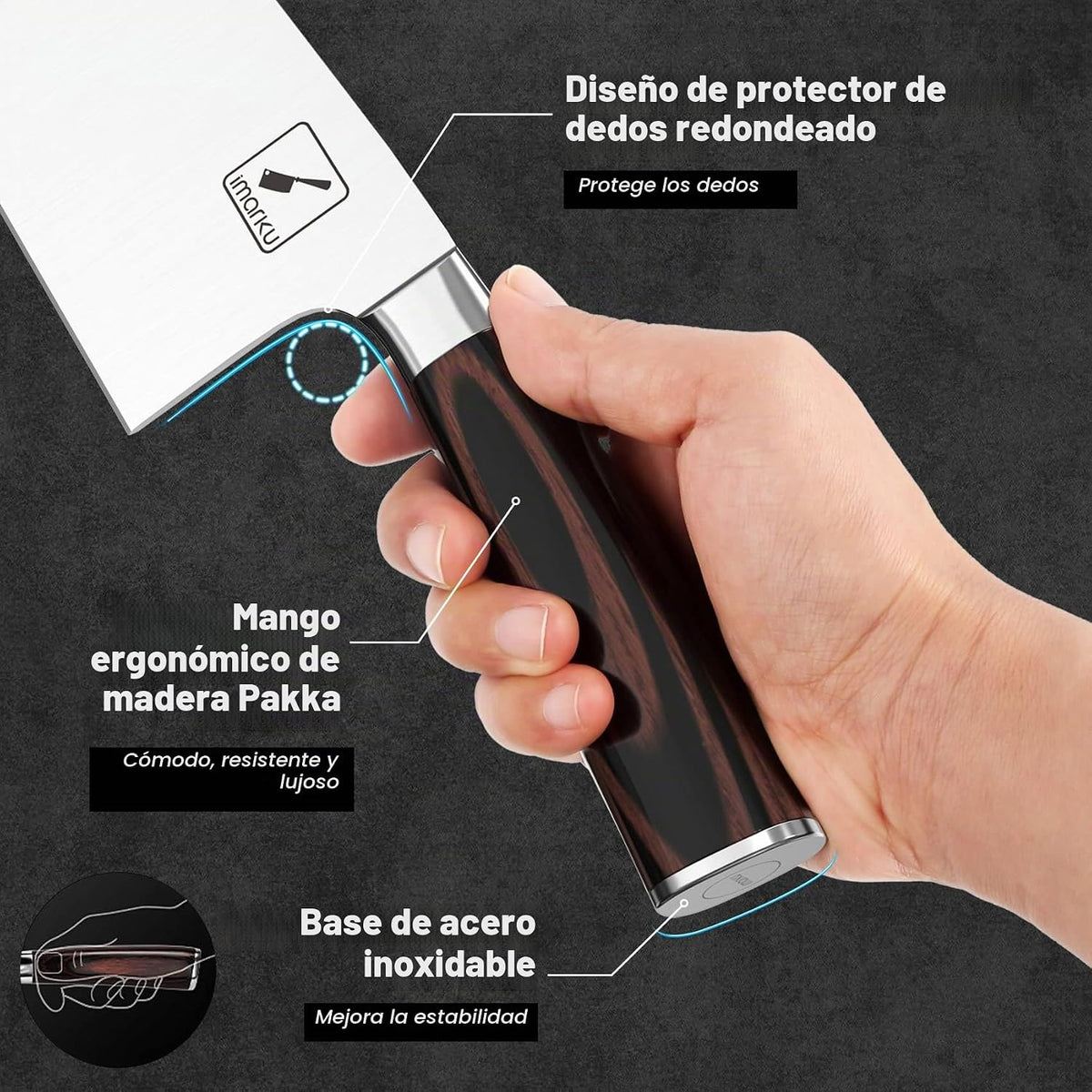 imarku Cuchilla de carne de 7", acero japonés SUS440A, cuchillo...