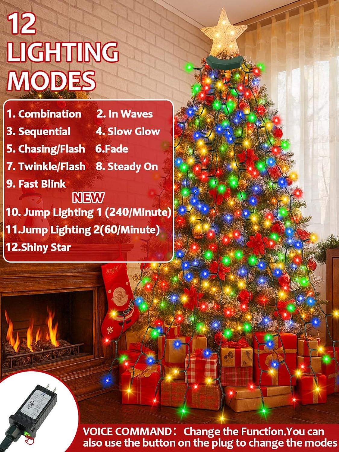 Luces para árbol de Navidad con control por voz, 592 LED tipo casca...
