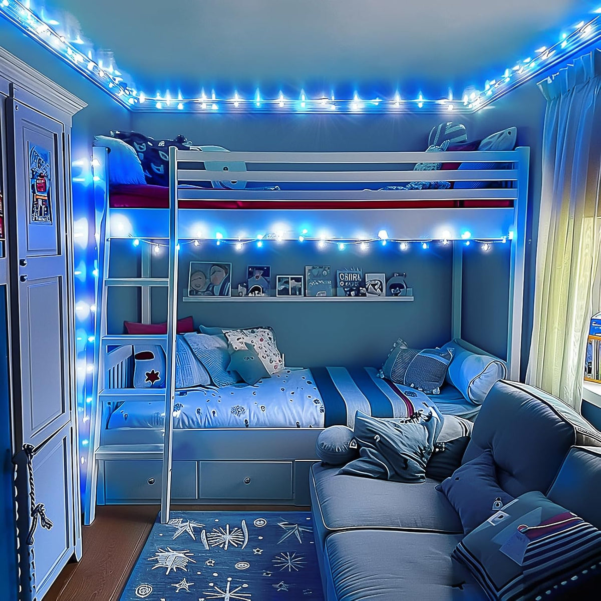 JMEXSUSS - Luces de cadena azules y blancas para interiores y exter...