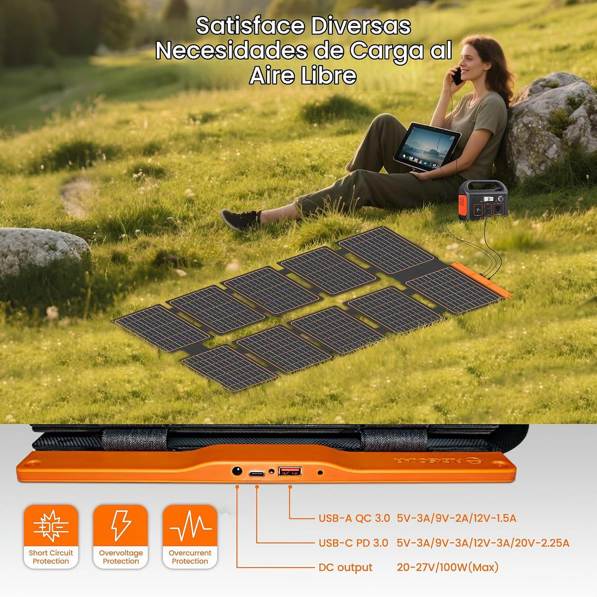 FlexSolar Paquete de 2 cargadores de panel solar portátil de 100 W...