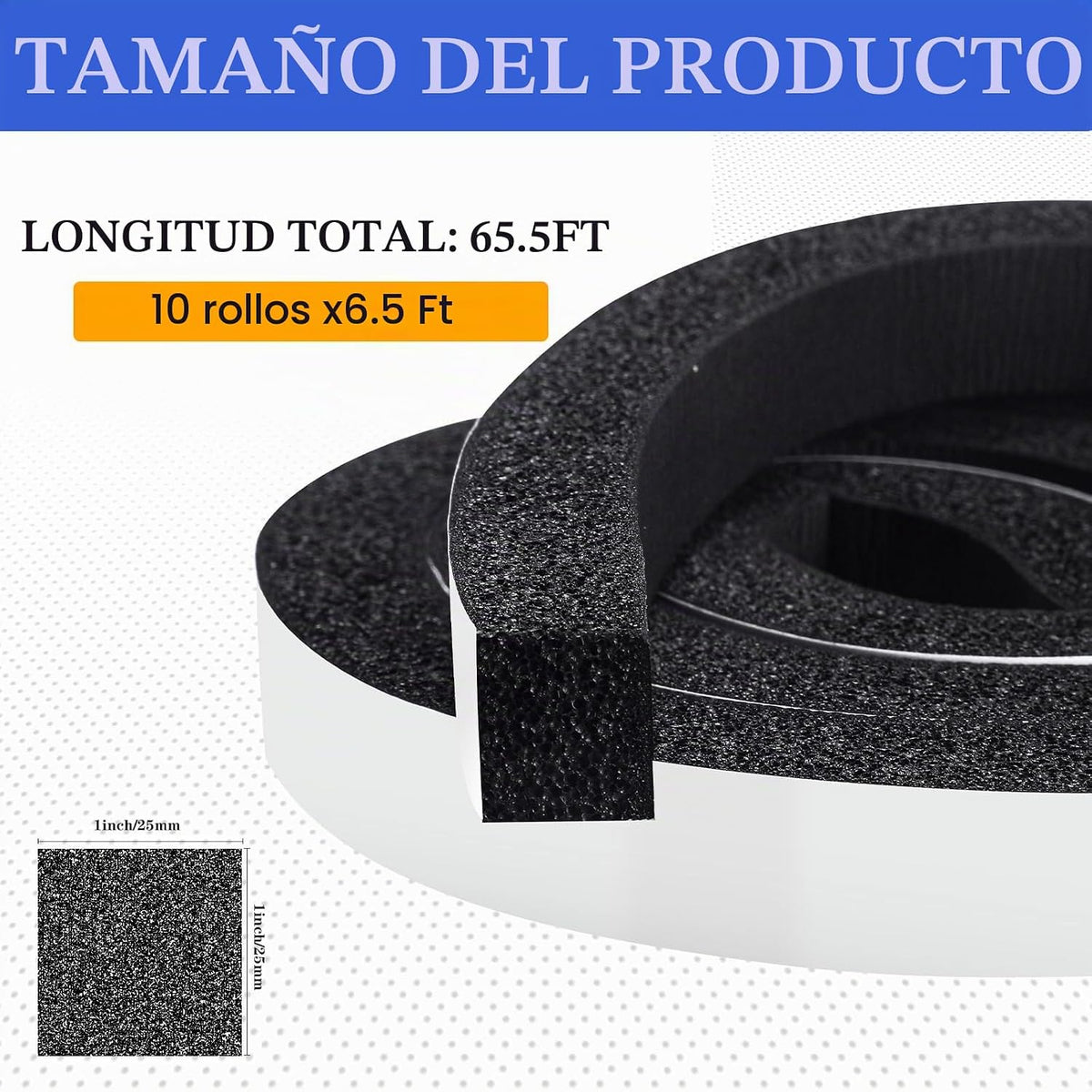 Pangda - Sellador de puerta de 65 pies, cinta de espuma de 1 x 1 pu...