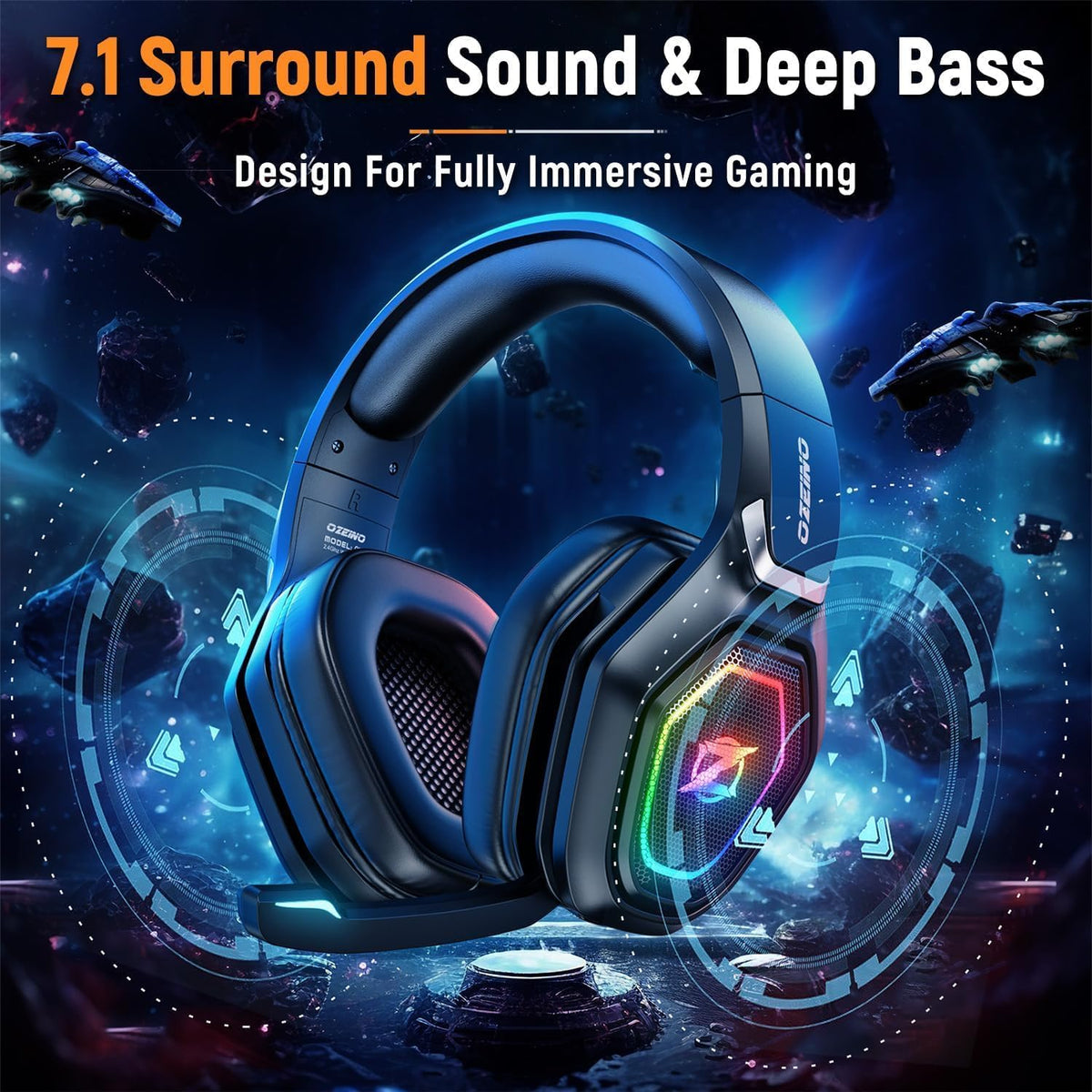 Ozeino Auriculares inalámbricos para juegos con micrófono abatible,...