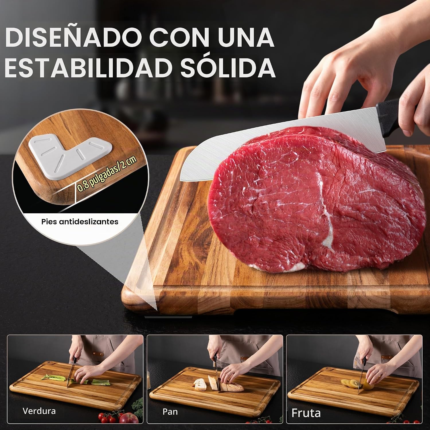 Tabla de cortar extra grande de madera de teca de 20 pulgadas para...