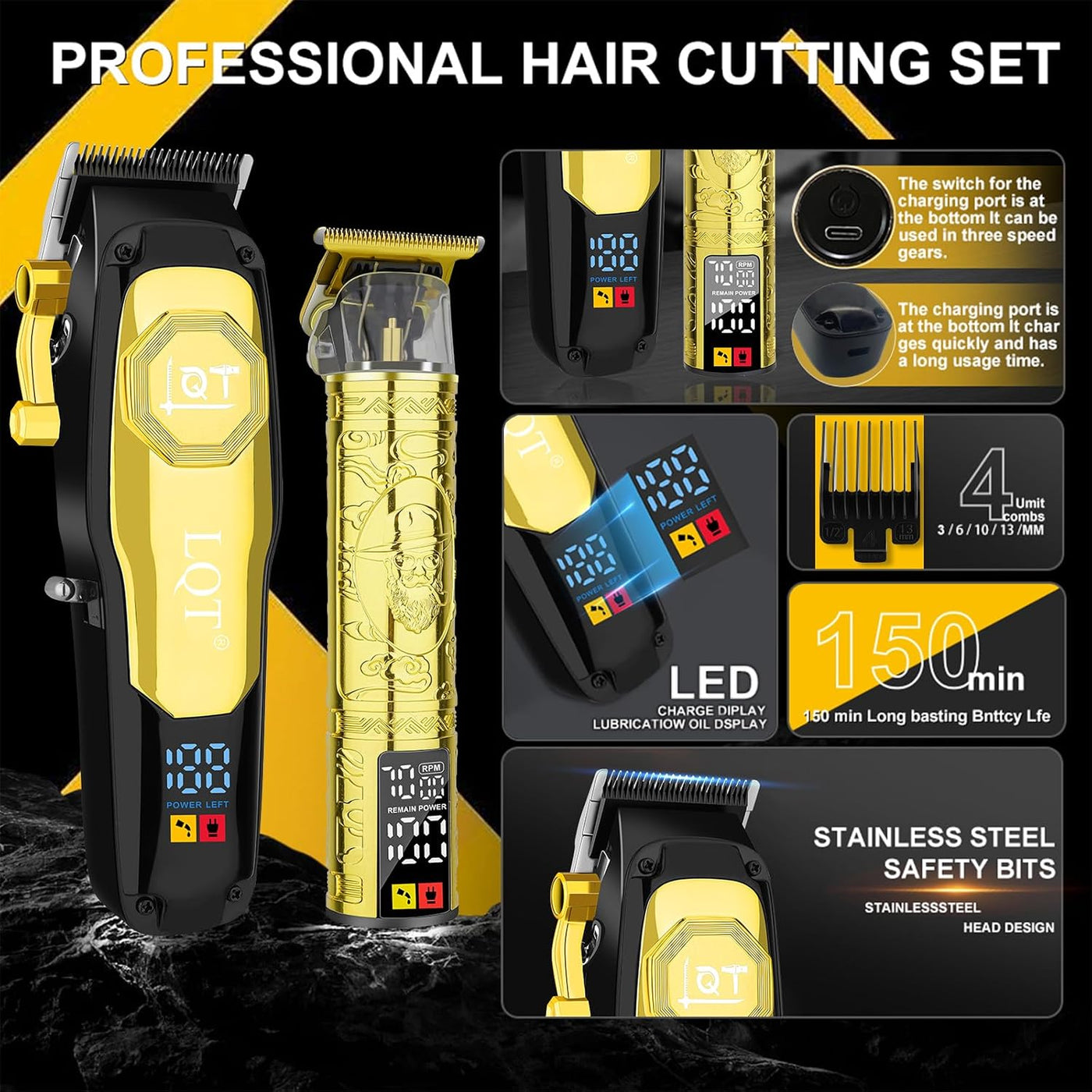 LQT Cortadora de pelo profesional inalámbrica para hombres, juego d...