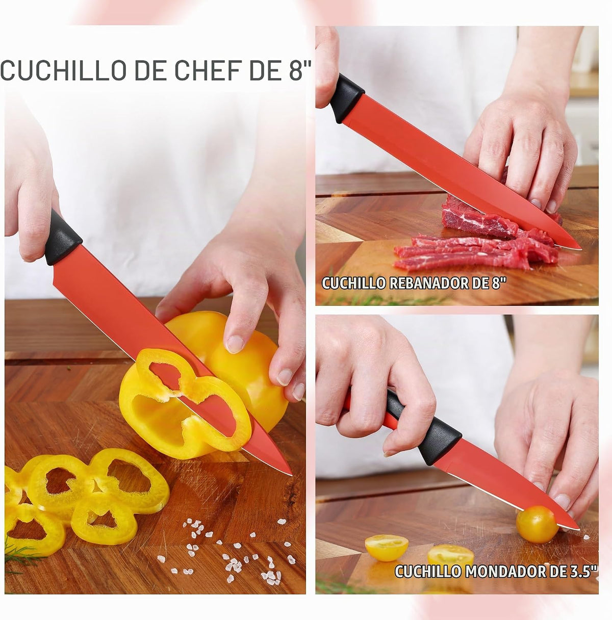 hecef Juego de cuchillos de cocina de 13 piezas con bloque de mader...