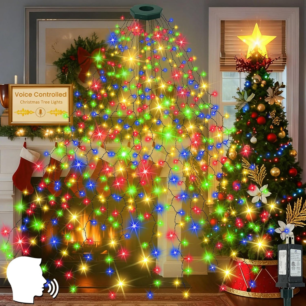 Luces para árbol de Navidad a prueba de agua con control por voz y...