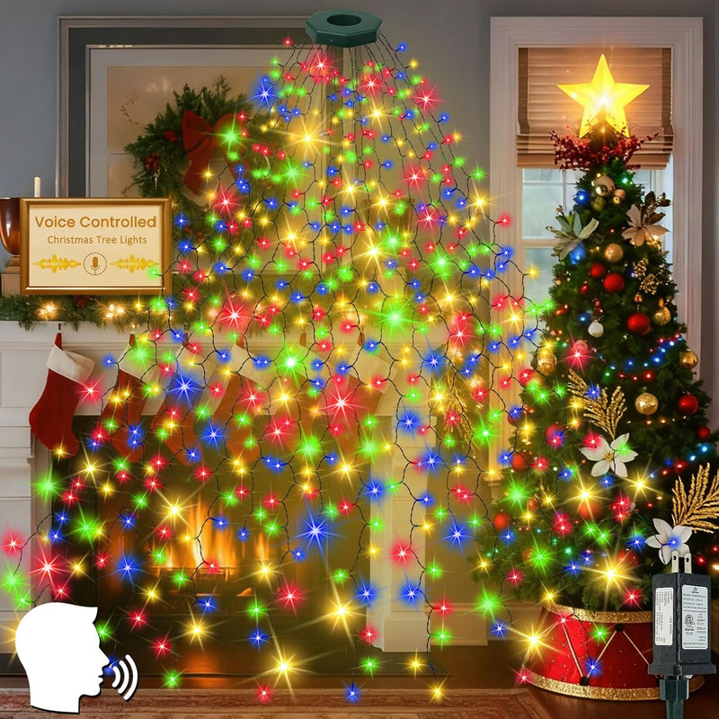 Luces para árbol de Navidad a prueba de agua con control por voz y...