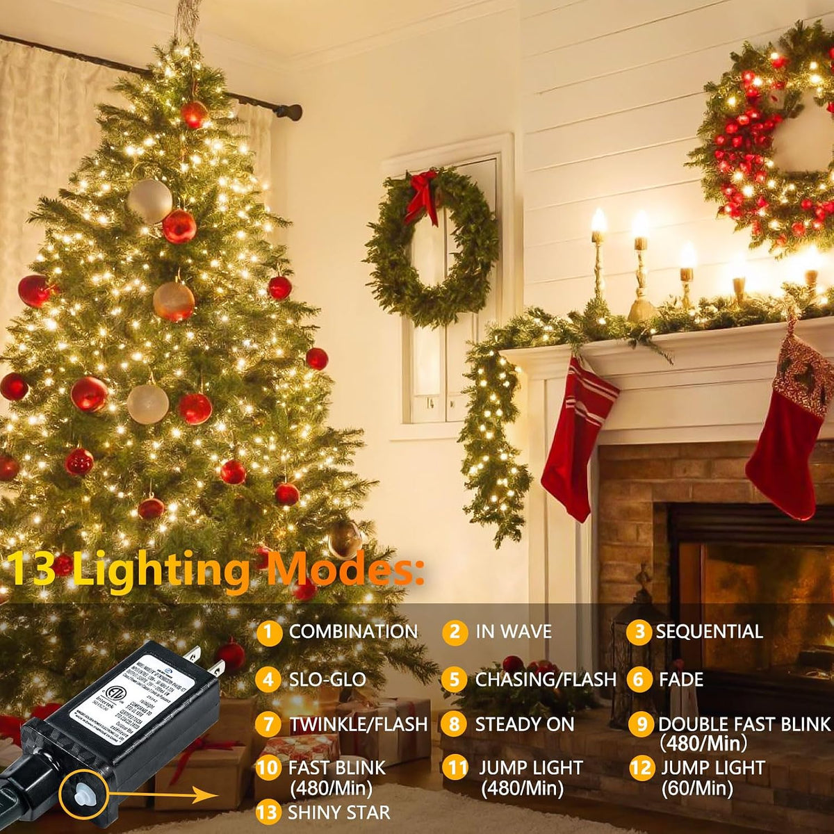 Cadena de 100 luces LED conectables, luces de Navidad de 33 pies pa...