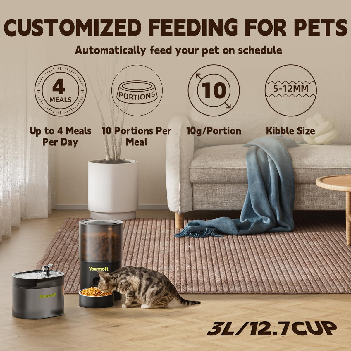 Yowmoft Alimentador automático para gatos y dispensador de agua par...
