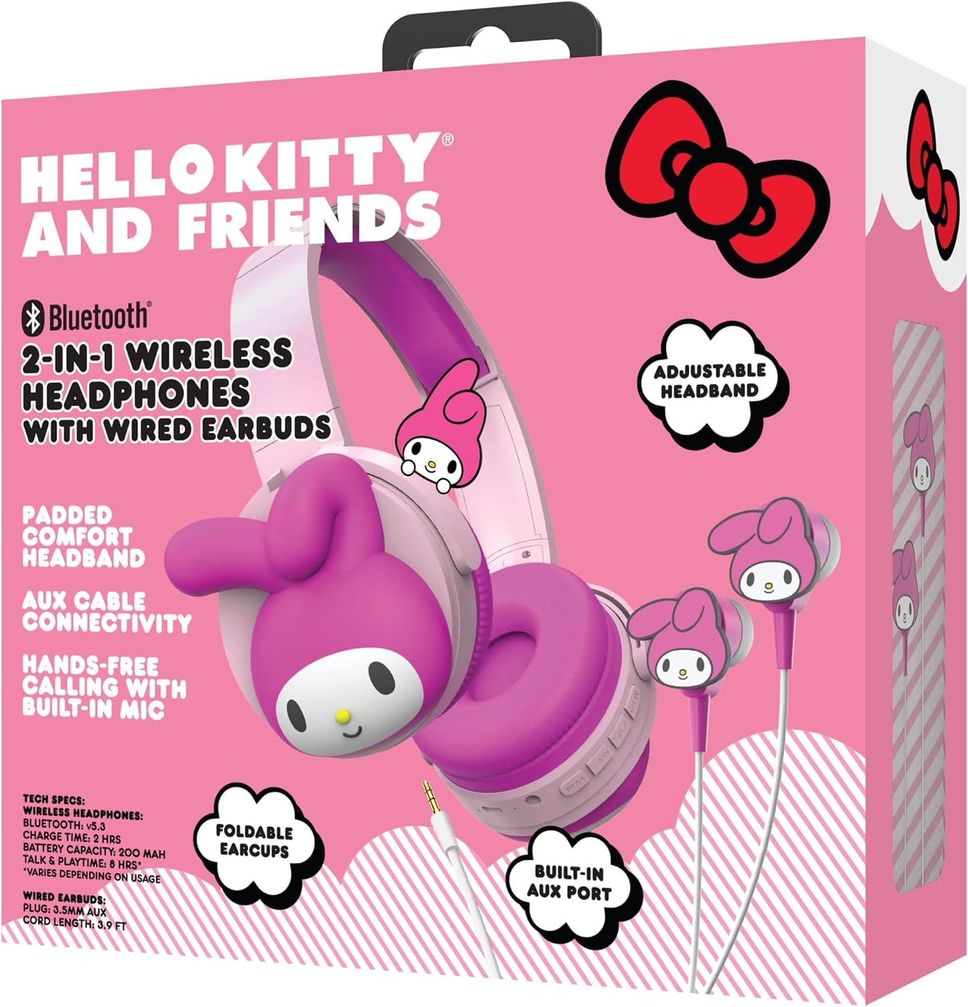 Auriculares inalámbricos Bluetooth 2 en 1 de Hello Kitty con auricu...