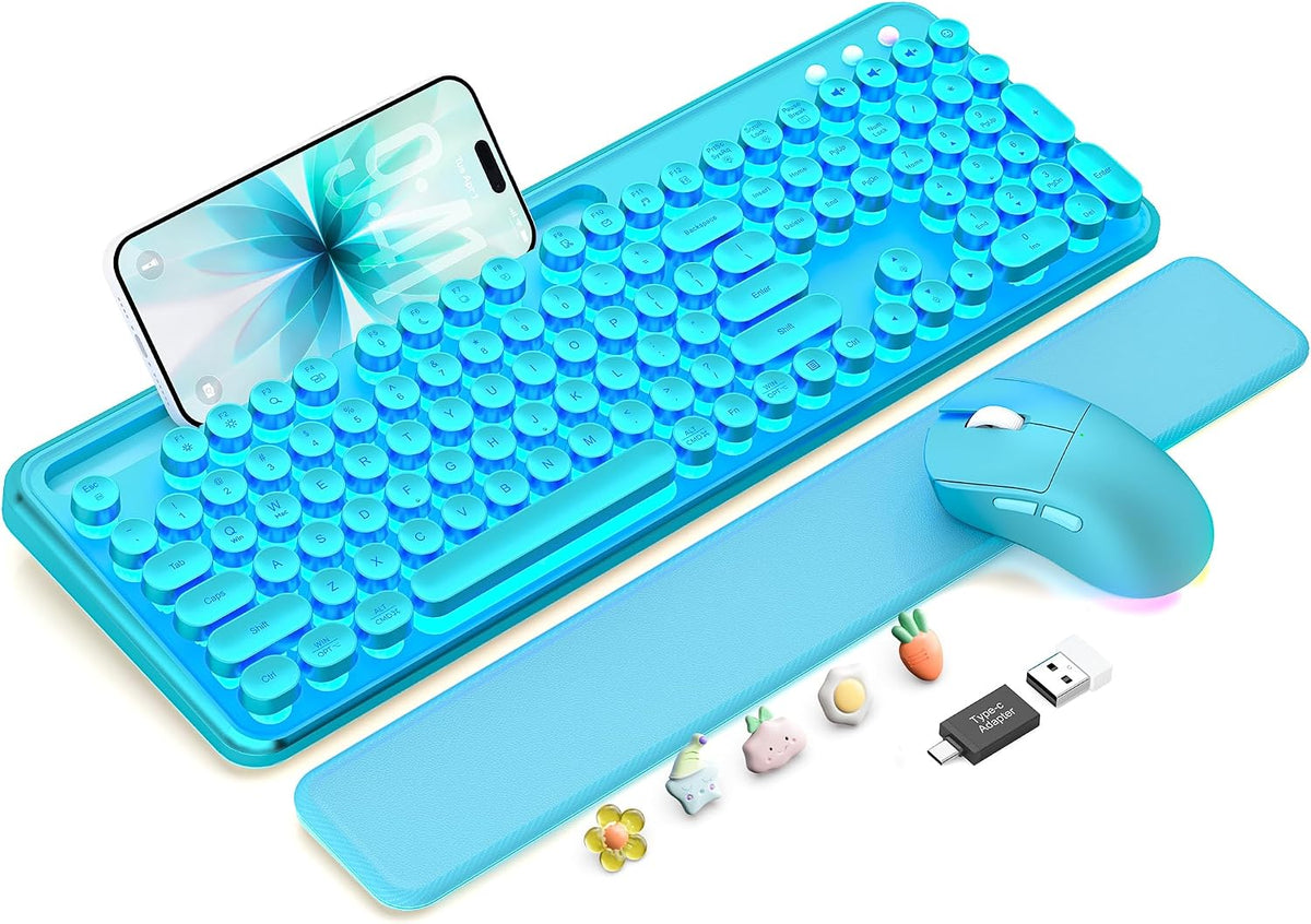 Teclado y mouse inalámbricos, máquina de escribir retroiluminada co...