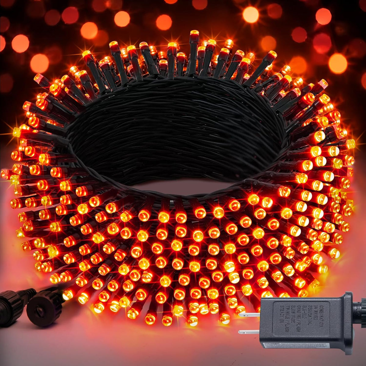 JMEXSUSS - Cadena de luces naranja conectables, 250 luces LED de Ha...